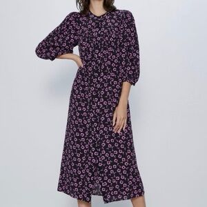 Zara Purple and Pink Floral Midi Dress